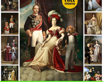 Custom Person and Pet Portrait in historic attires, Historical Portrait with pet, Renaissance portraits with dogs, Victorian, Regal