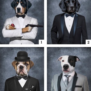 Anpassat husdjursporträtt i smoking, Rolig husdjurspresent, Husdjurs Bond-porträtt, Bond-parodi bild 2