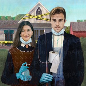 American Gothic Parody | Anniversary Gift | Personalized American Gothic illustration | Customizable portrait for couple | Custom portrait image 5