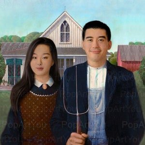 American Gothic Parody | Anniversary Gift | Personalized American Gothic illustration | Customizable portrait for couple | Custom portrait image 6