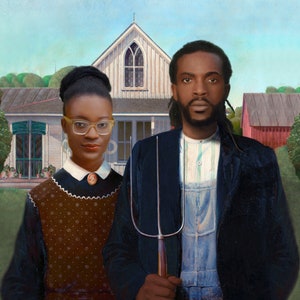 American Gothic Parody | Anniversary Gift | Personalized American Gothic illustration | Customizable portrait for couple | Custom portrait image 4