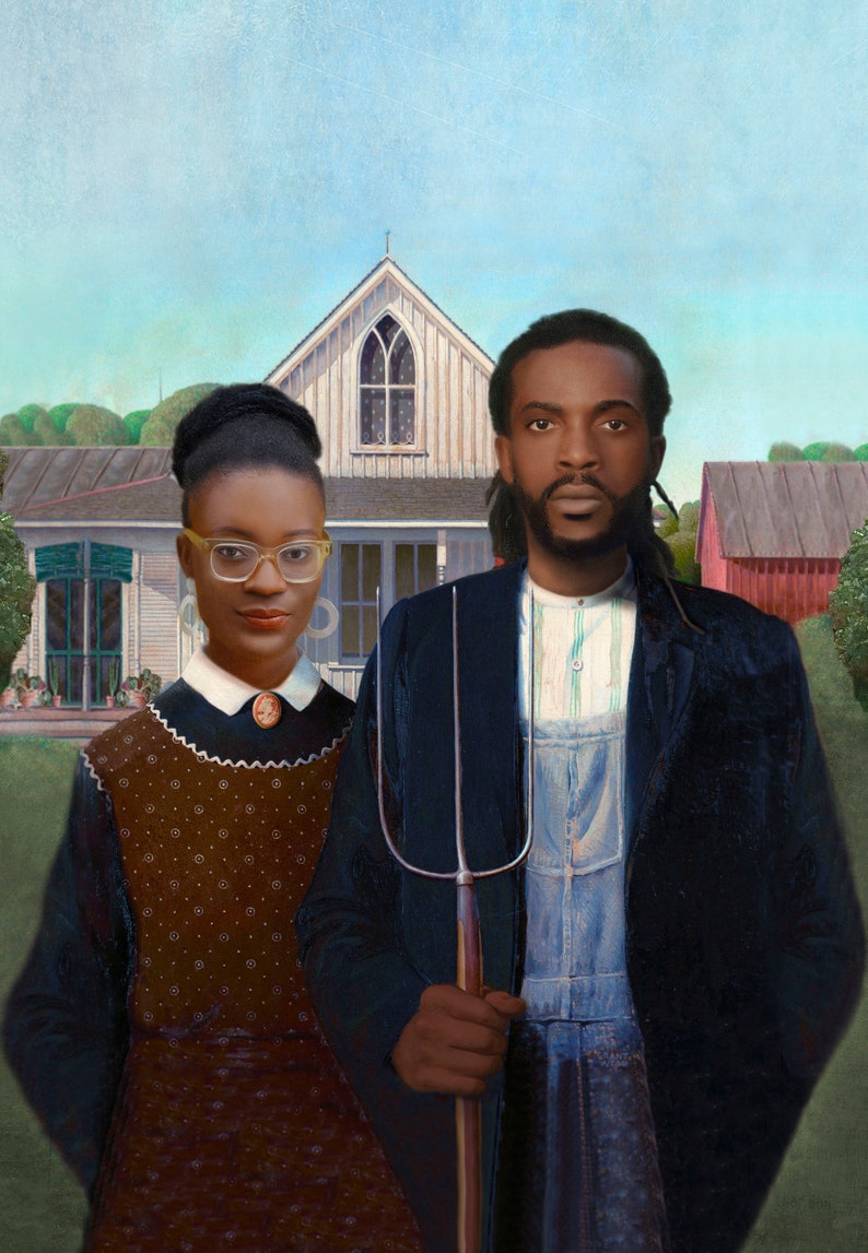 American Gothic Parody | Anniversary Gift | Personalized American Gothic illustration | Customizable portrait for couple | Custom portrait image 4
