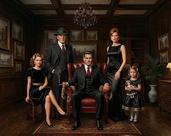 Godfather Custom Family Portrait on Canvas, Mafia family portrait, Gangster Legends Poster, Don on Throne, Christmas gift