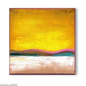 Small original abstract painting on canvas, yellow modern artwork, 20x20cm, affordable small wall art, modern wall art, canvas artwork
