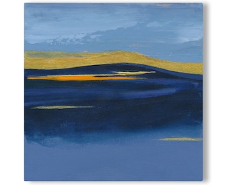 Small original abstract painting on canvas, blue modern artwork, 20x20cm, sea landscape, modern wall art, canvas artwork