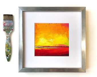 Hot Summer. Original Acrylic Painting on Canvas small Painting Abstract Landscape 5 x 5inch