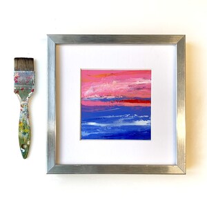 Cielo rosa originale pittura acrilica su tela, piccola pittura paesaggio astratto, 5 x 5 pollici originale, pittura acrilica arte
