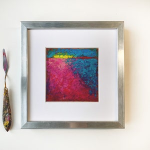 Pittura acrilica originale su tela Piccola pittura Paesaggio astratto, 5 x 5 pollici Arte pittura acrilica originale