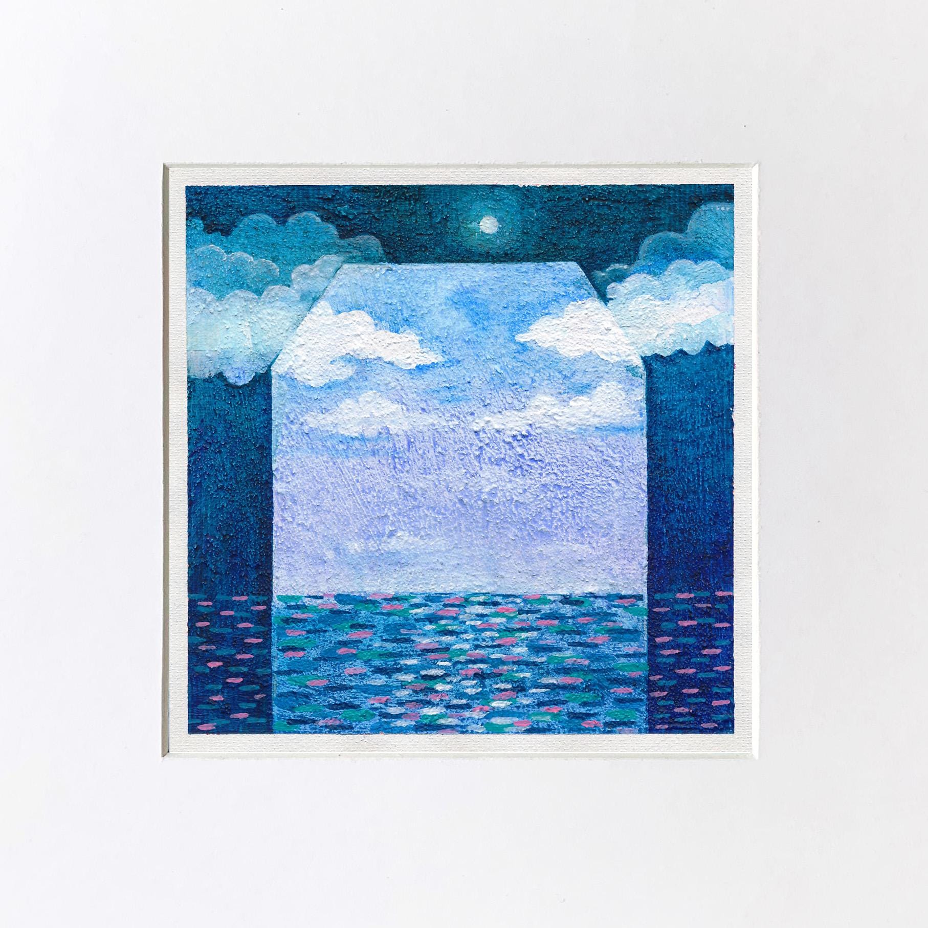 オリジナル抽象アクリル画、海景キャンバスアート（13 x 13 cm