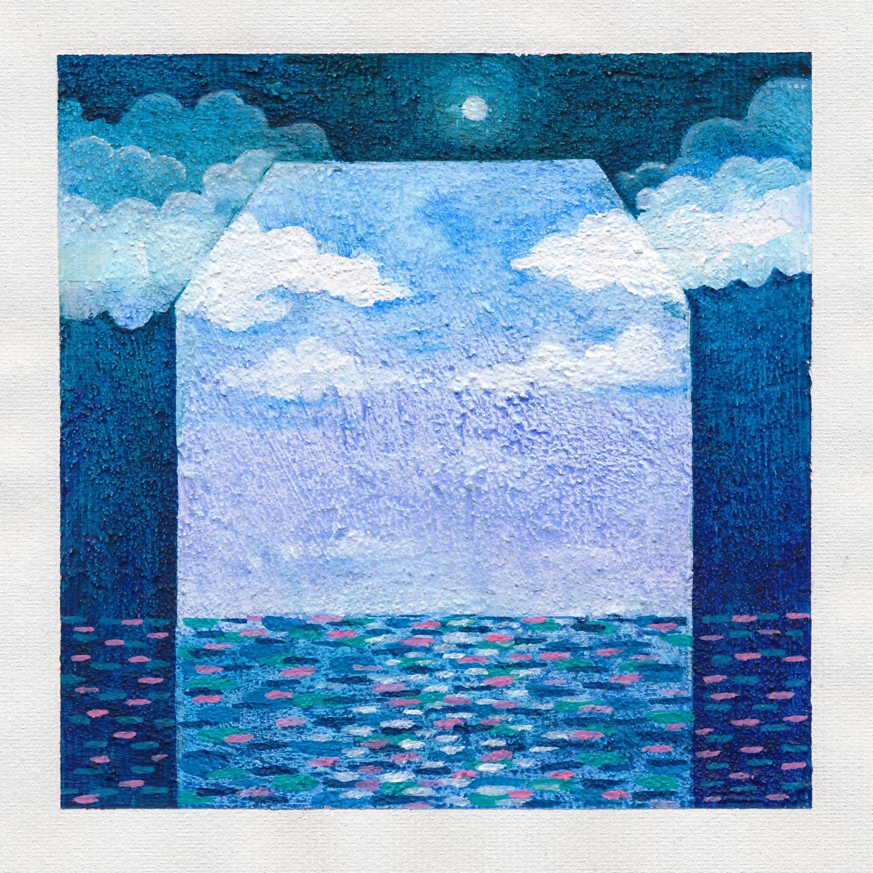 オリジナル抽象アクリル画、海景キャンバスアート（13 x 13 cm