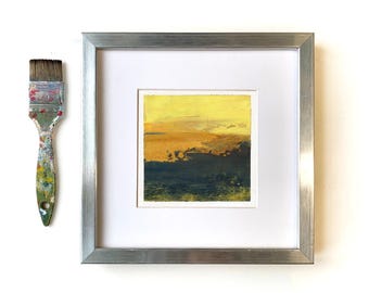 小型抽象風景アクリル画、オリジナル作品（5.1インチ×5.1インチ