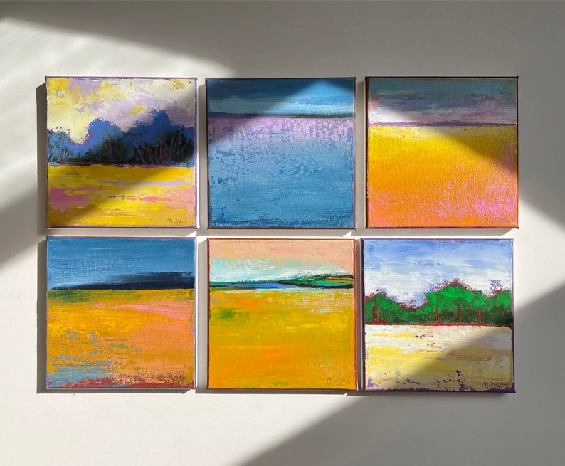 Small Original Abstract Painting on Canvas, Landscape Modern Artwork