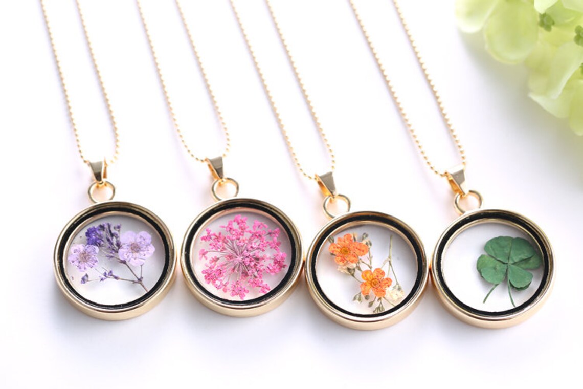 Necklace flowers chain dried flowers gold necklace dried Etsy