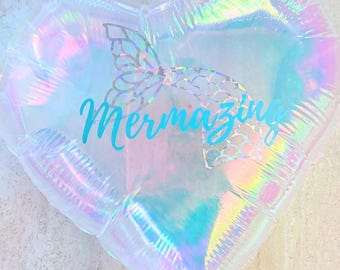 Mermaid Iridescent Clear Bubble Balloons Mermazing Heart & Shellibrate Star Kids Girls Pool Birthday Party Decorations Sea Beach Holographic