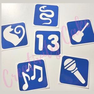 36 Precut Glitter Temporary Tattoo Stencils Popstar 13, Microphone, Snake, Music Note, Guitar, Cat Heart 1.75 inch Birthday Party Concert