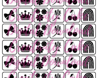 36 Glitter Tattoo Stencils PNG Instant Download Cut file Groovy Flowers Rose Princess Crown Cherry Bow Rainbow Cricut Silhouette Party