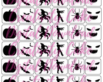 36 Glitter Tattoo Stencils PNG Instant Download Cut file Halloween Party- Pumpkin, Bats, Werewolf, Zombie, Spider, Ghost Cricut Silhouette