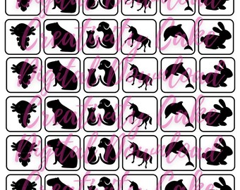 36 Glitter Tattoo Stencils PNG Instant Download Cut file Cute Animals dog cat dolphin bunny capybara axolotl unicorn Cricut Silhouette