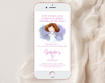 Princess Leia Birthday Invitation, Pink Watercolor Star Wars Party (Digital Download)