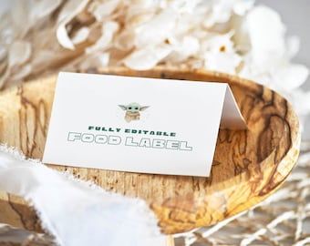 Grogu Birthday Food Label, The Child Party Place Card (Digital Template)