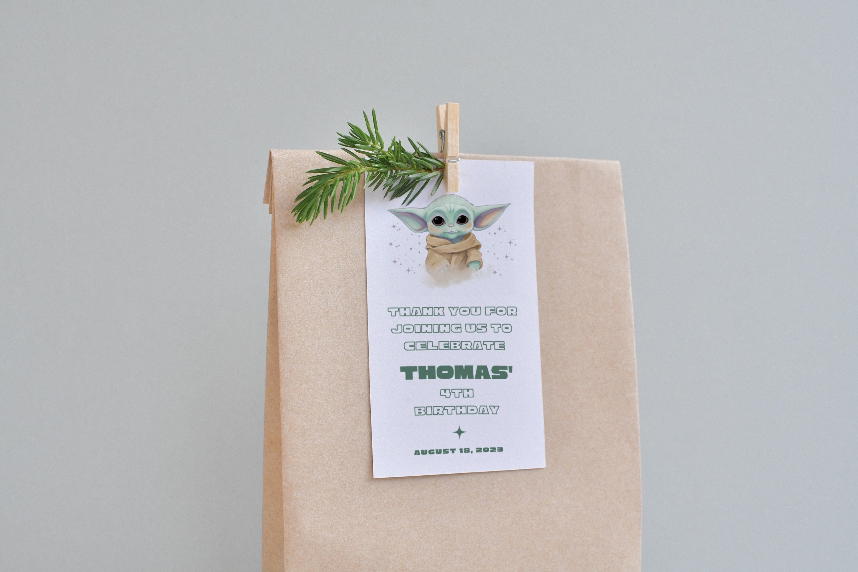 Baby Yoda Birthday Circle Favour Sticker, Grogu the Child Party Cookie ...