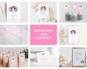 Princess Leia Birthday Party Bundle, Pink Theme (Instant Download)