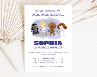 Editable Star Wars Birthday Invitation | Watercolor Jedi Design (Digital Template)