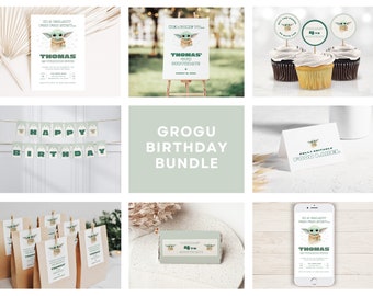 Grogu Birthday Party Bundle, Boho Minimalist Decor (Instant Download)