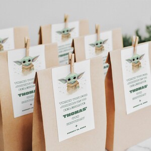 Baby Yoda Favor Tags, Grogu Birthday Party, Thank You Tags (Digital Template) image 1