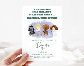 Editable Star Wars Birthday Invitation | Minimalist Watercolor (Digital Template)