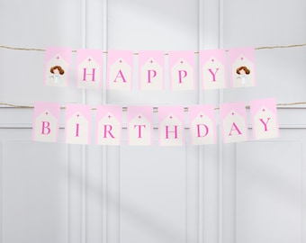 Princess Leia Birthday Banner, Pink Star Wars Party Decor (Digital Template)