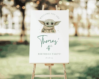 Grogu Birthday Welcome Sign, Minimalist Boho Party Decor (Digital Template)