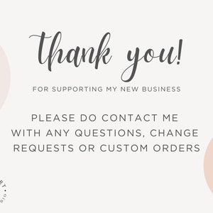 Puede incluir: &iexcl;Gracias! por apoyar mi nuevo negocio. Por favor, contacta conmigo para cualquier pregunta, cambio de solicitud o pedido personalizado. All Heart Design Studio.