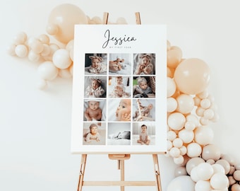 Baby First Birthday Photo Collage Poster, Editable Template (Digital Download)