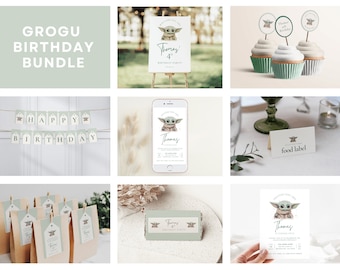 Grogu Birthday Party Bundle, Boho Minimalist Decor (Instant Download)