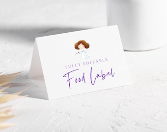 Princess Leia Birthday Food Label, Leia Star Wars Party Editable Food Label, Minimalist Boho Printable Template | INSTANT DOWNLOAD | 261
