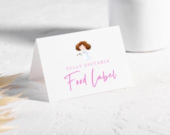 Princess Leia Birthday Food Label, Pink Watercolor (Digital Download)
