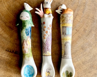 Porcelain spoons/Decorative Ceramic Spoons/Porcelain Sculpture Spoons/Handmade Ceramics Spoons/Kitchen Decor/Housewarming Gift