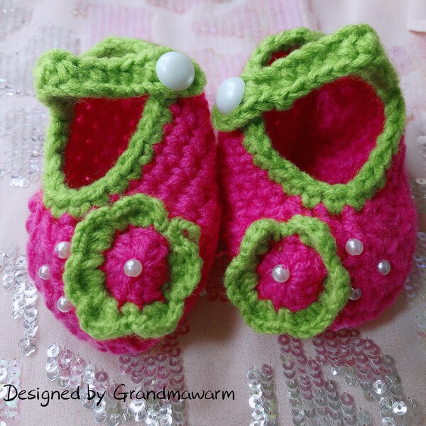 Strawberry Handmade Crochet Knitted Baby girl shoes,Infant Mary Jane Slipper, Crochet Baby flower shoes, Newborn Shoes, Baby Shower gift