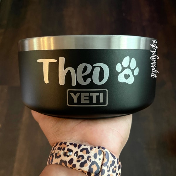 Pet Name w/ Paw Print Decal - Personalized Water/Food Bowl, Tray, Container Sticker - DIY Gift for Pet, Cat, Dog