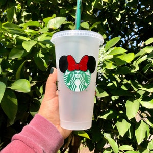 Mouse Ears With Custom Bow Starbucks Cup • Custom Disneyland Tumbler • Personalized Disney World Cold Cup