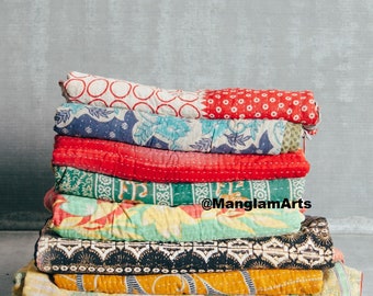 Assorted Kantha Quilt Lot Reversible Cotton Sari Vintage Kantha Quilts Twin Size Indian Kantha Blanket Beach Throw Hand Stitched Bedspread