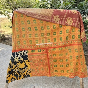 Reversible Kantha Quilt Antique Vintage Kantha Throw Hand stitched Quilt Boho Cotton Quilt Indian Ralli Quilt Handmade Kantha Sofa Bedspread image 1