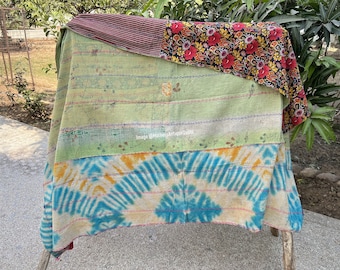 Reversible Kantha Quilt Antique Vintage Kantha Throw Hand stitched Quilt Boho Cotton Quilt Indian Ralli Quilt Handmade Kantha Sofa Bedspread