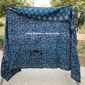 Indigo Kantha Quilt, Reversible Vintage Kantha Quilt, Kantha Bedspread, Indian Ralli throw, Handmade Quilt, Hand Stitched Cotton Throw image 3