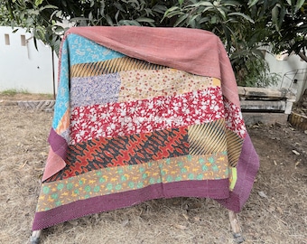 Reversible Kantha Quilt Antique Vintage Kantha Throw Hand stitched Quilt Boho Cotton Quilt Indian Ralli Quilt Handmade Kantha Sofa Bedspread