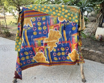 Reversible Kantha Quilt Antique Vintage Kantha Throw Hand stitched Quilt Boho Cotton Quilt Indian Ralli Quilt Handmade Kantha Sofa Bedspread