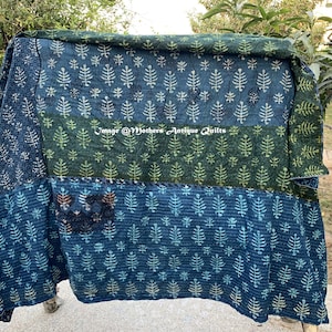 Indigo Kantha Quilt, Reversible Vintage Kantha Quilt, Kantha Bedspread, Indian Ralli throw, Handmade Quilt, Hand Stitched Cotton Throw image 2