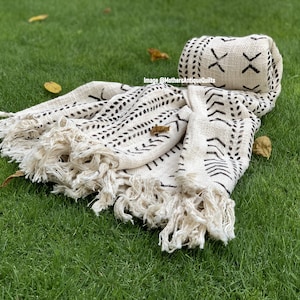 Cotton Throw, Bohemian Mud Cloth Throw, Hand woven Beach Blanket, Cotton Sofa Throw for Living Room, Turkish Bedspread, Sofa Couch Coverlet