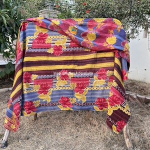 $100+ OFF! Golden Arrows Quilt Kantha  Hand-Stitched Reversible Blanket Throw Decor